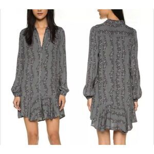 Free People Long Sleeve gray floral Button Down shirt Dress Size XS